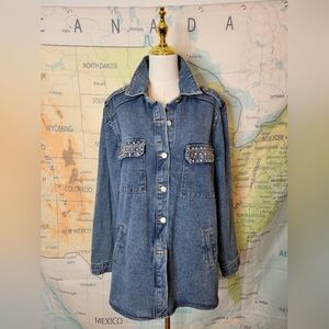 Veveret Blue Denim Jacket with Studded Pockets Size L